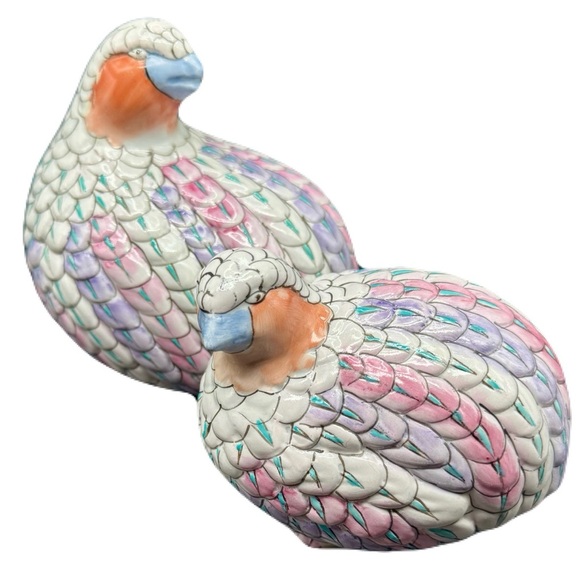 Vintage Handpainted Quail Figurine Sculpture Art Decor Set Pastels STUNNING - Picture 1 of 10